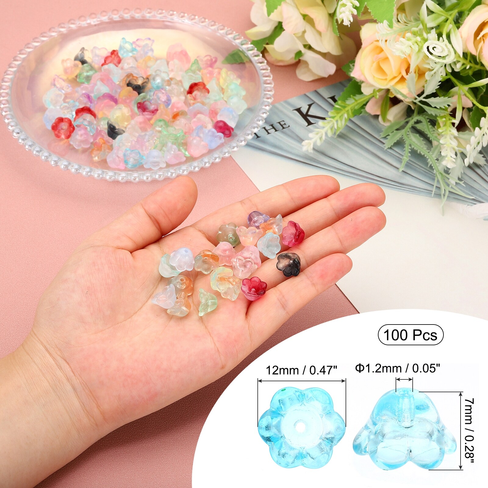 Glass Trumpet Flower Beads, Gradient Flower Bead Charm for Jewelry Making DIY Craft, Bracelets, Earrings, Necklaces