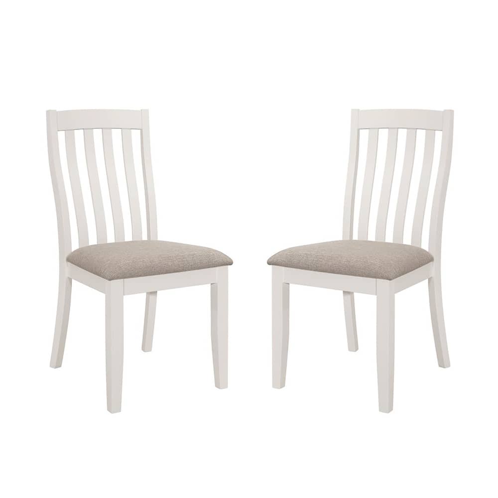 Set of 2 Light Brown Upholstered Dining Chairs, Off White
