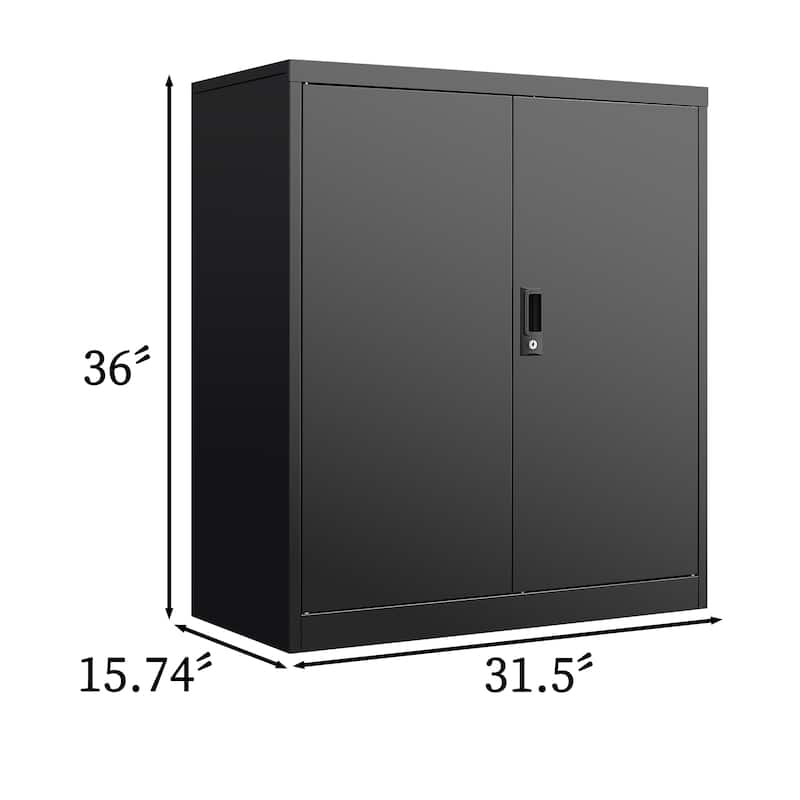 Black Lockable 2-Door Storage Cabinet with Adjustable Shelves Office Home Organizer - N/A