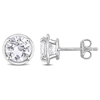 Miadora 3 1/4ct TGW Created White Sapphire Solitaire Bezel Stud Earrings in Sterling Silver