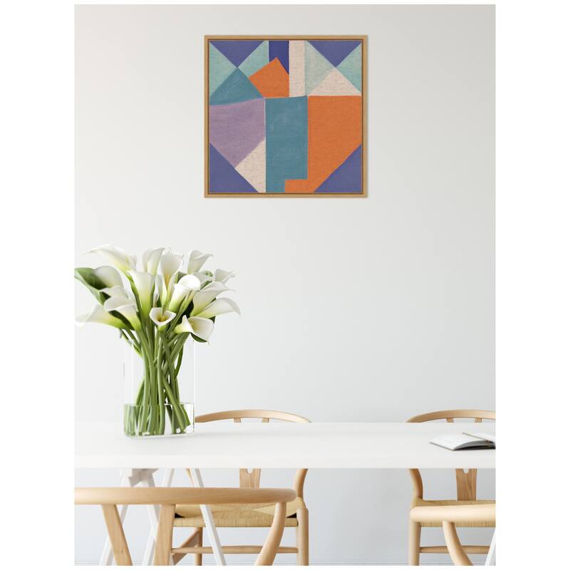 Kate and Laurel Sylvie Painterly Soft Geometric Shapes Neutral Linen Framed Canvas by The Creative Bunch Studio