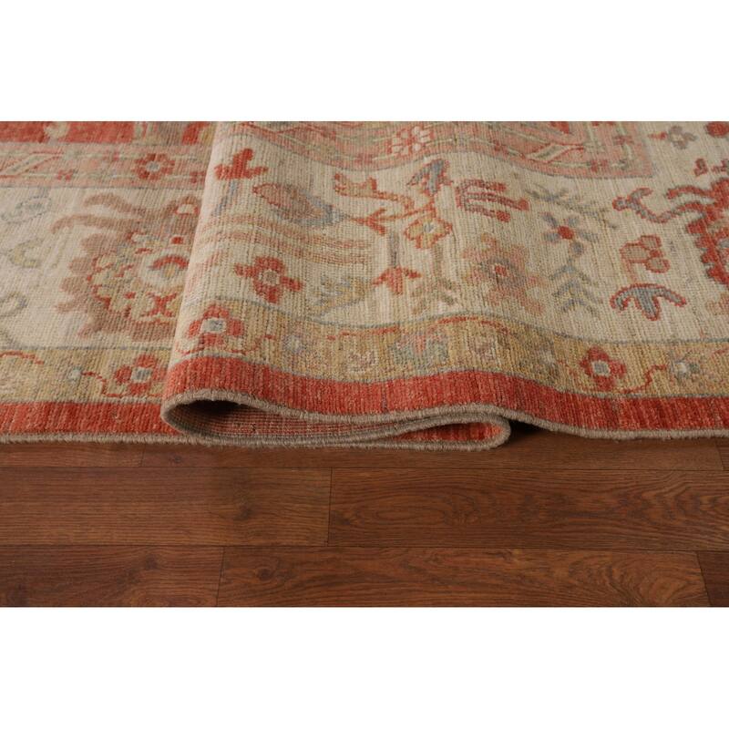 Orange Turkish Oushak Vegetable Dye Area Rug Handmade Wool Carpet - 9'4"x 12'1"