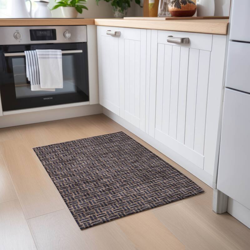 Machine Washable Indoor/ Outdoor Chantille Contempory Crosshatch Rug
