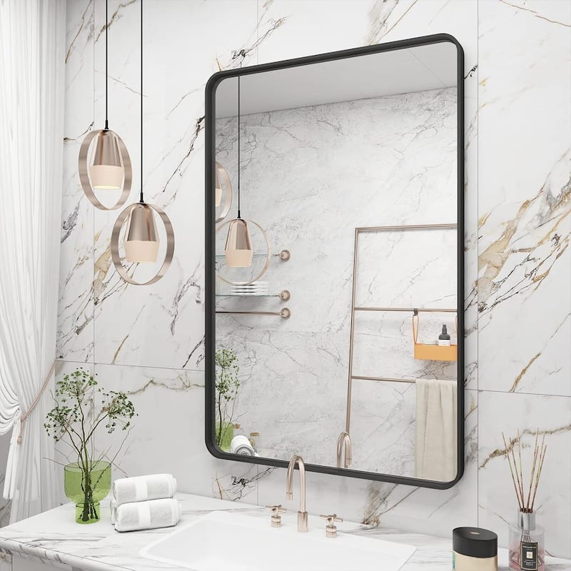 Aluminum Alloy Framed French Cleat Mounted Tempered Glass Wall Vanity Mirror - Black - 40" x 24"