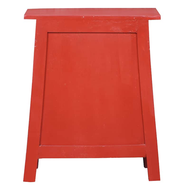Solid Wood End Table - Zen Nightstand Cabinet - Accent Table - Fully Assembled - Red Finish - 26