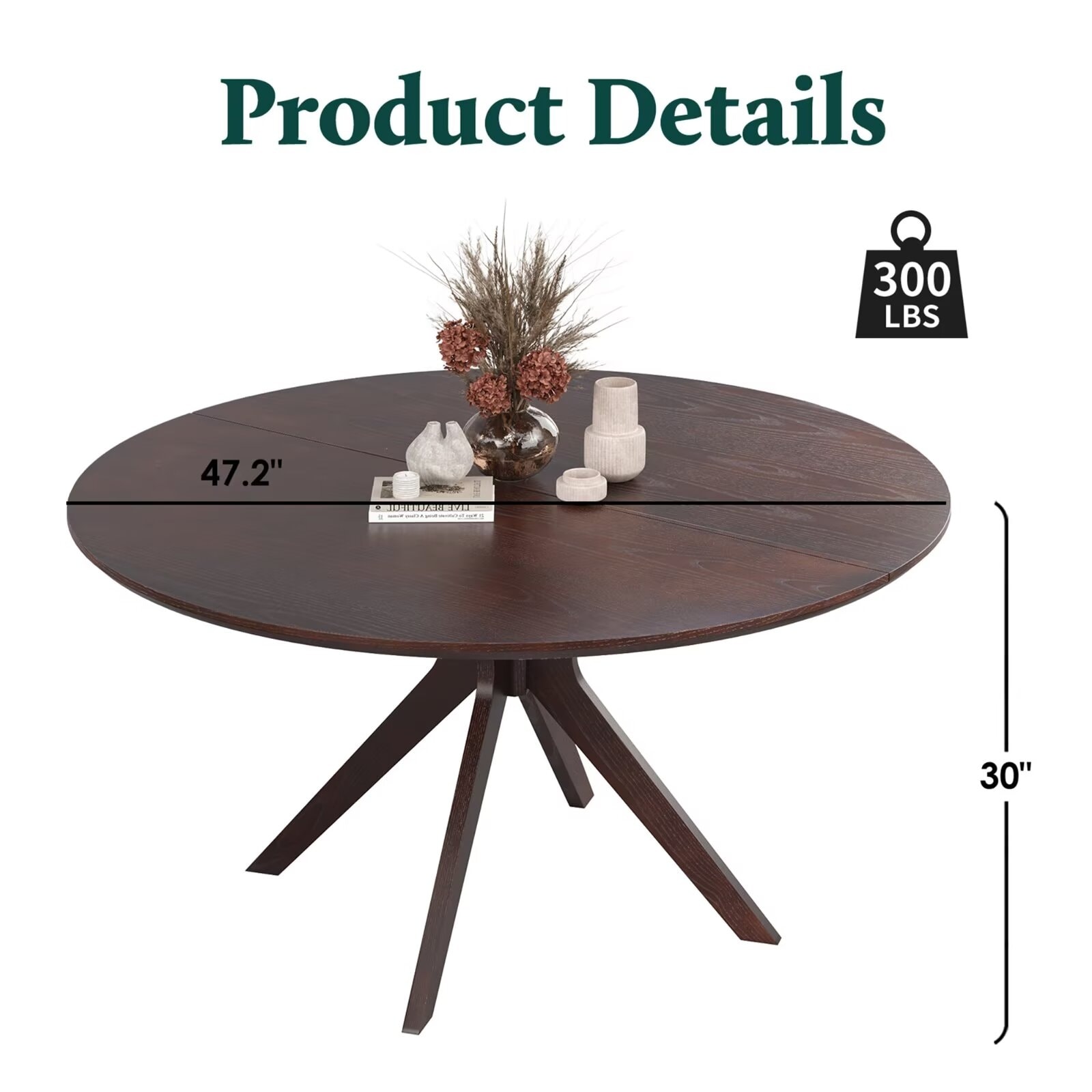 47.2" Solid Wood Round Dining Table for 4-6 People with Intersecting Pedestal Base