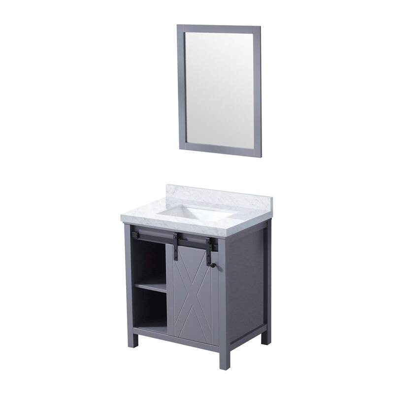 Marsyas 30 in W x 22 in D Ash Grey Bath Vanity, White Quartz Countertop and 28 in Mirror