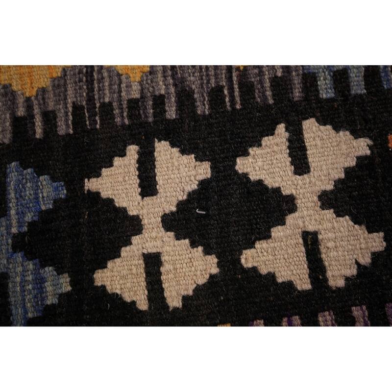Orange Geometric Kilim Oriental Area Rug Flatweave Wool Carpet - 8'3" x 11'8"