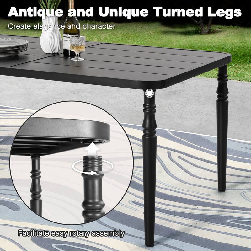 Outdoor 7-Piece Metal Wicker Dining Set with 1.6'' Umbrella Hole, Black