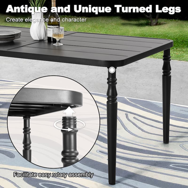 Outdoor Dining Set of 7, Textilene Chairs and Rectangle Metal Dining Table