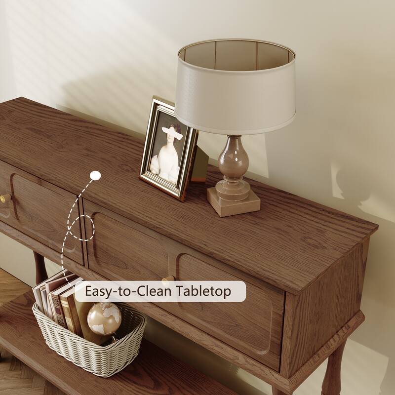 Mid-Century Console Table with 2 Doors for Entry and Living Room