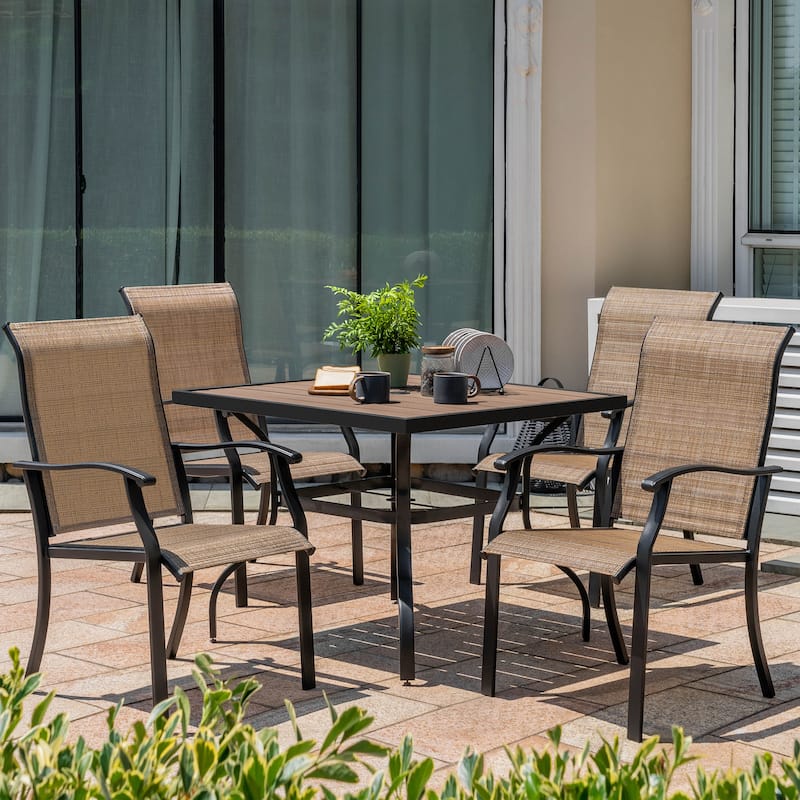 5-Piece Patio Outdoor Textilene and Metal Dining Set with Umbrella Hole