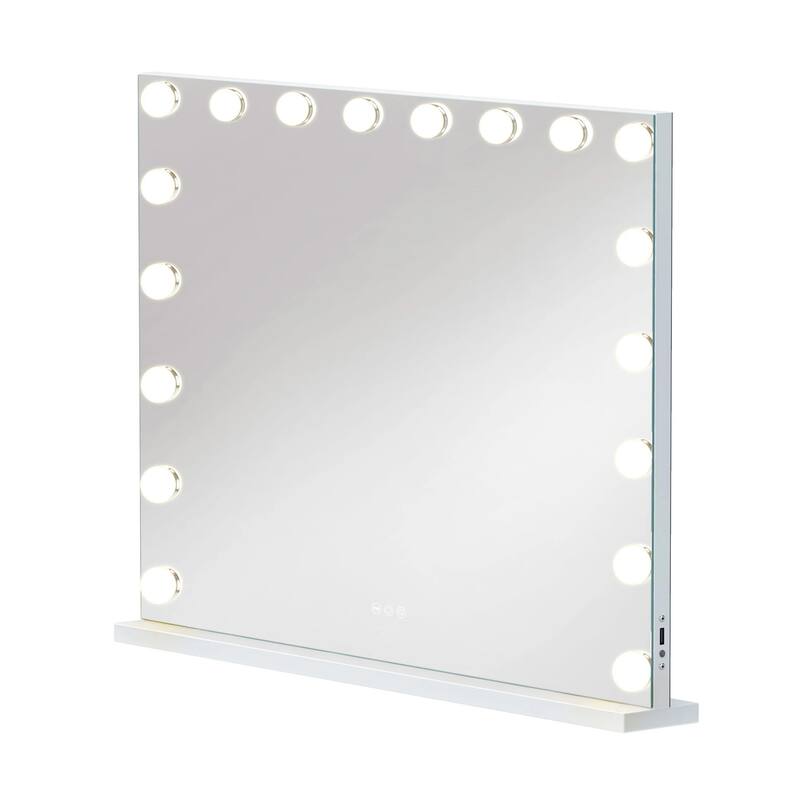 31.5"x 22.8"USB Charging Lighted Makeup Mirror with 18 LED Dimmable Bulbs,3 Color Lights Cosmetic Mirror for Tabletop and Wall