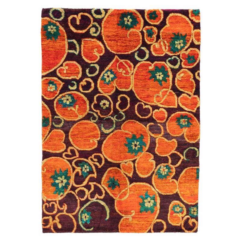 ECARPETGALLERY Hand-knotted Opulence Orange Silk, Wool Rug - 5'0 x 7'0