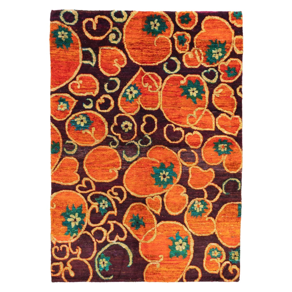 ECARPETGALLERY Hand-knotted Opulence Orange Silk, Wool Rug - 5'0 x 7'0