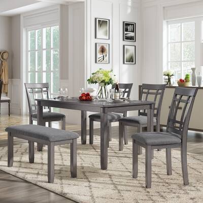 6 Piece Wooden Dining Table set, Kitchen Table set with 4 Chairs and Bench