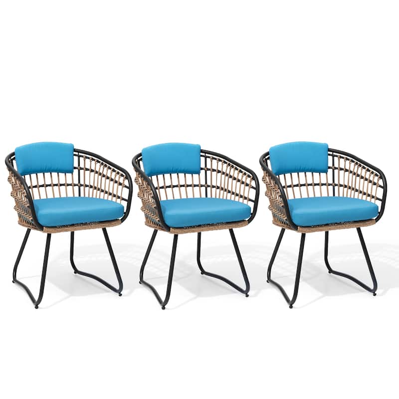 Outdoor Patio Wicker Dining Chairs PE Rattan Seating Set with Cushion
