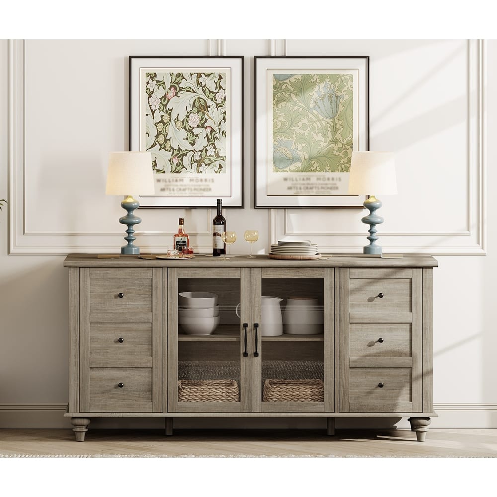 Farmhouse Sideboard with Glass Door, Buffet & cabinet for Kitchen