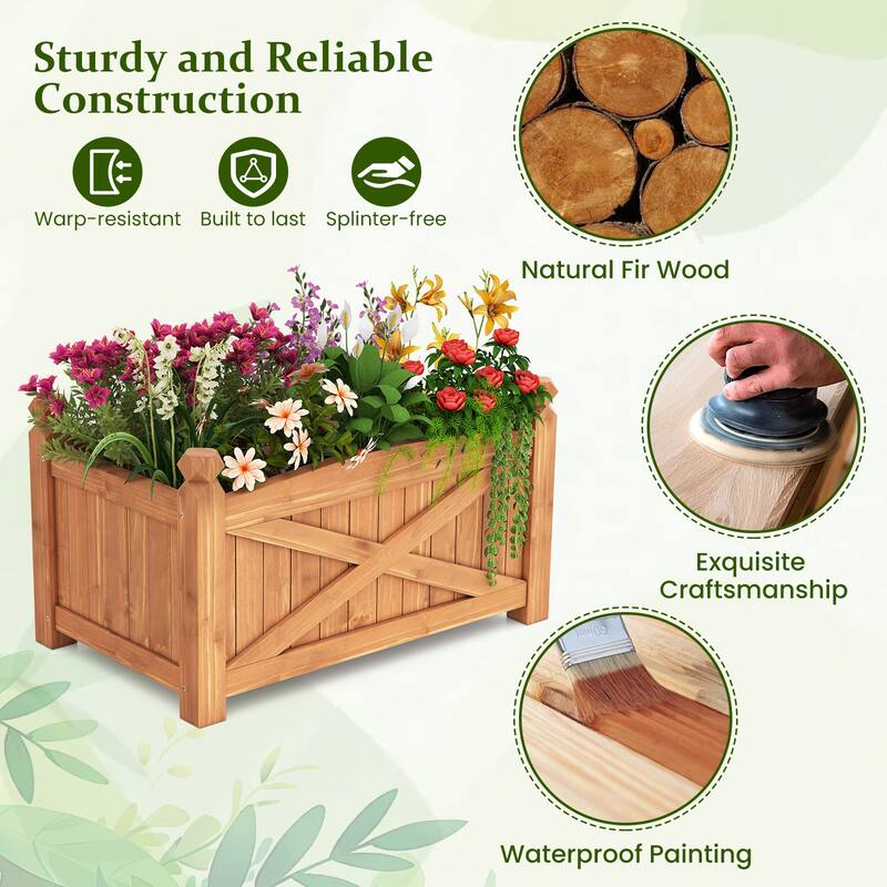 Gymax Wooden Raised Garden Bed Elevated Outdoor Planter Box w/