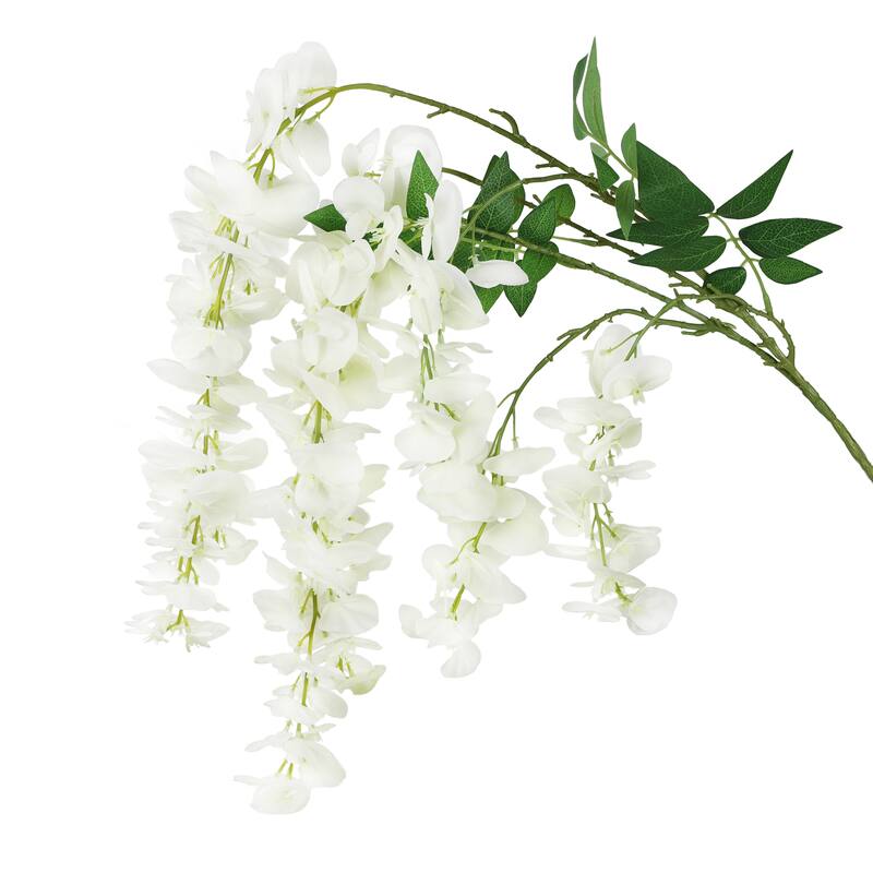 Set of 3 Cream White Artificial Japanese Wisteria Flower Stem Hanging Spray Bush 44in - 44" L x 10" W x 3" DP