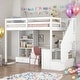 preview thumbnail 14 of 24, Twin Size Loft Bed with L-Shaped Desk and Drawers, Cabinet and Storage Staircase,Large Storage Space Loft Bed White