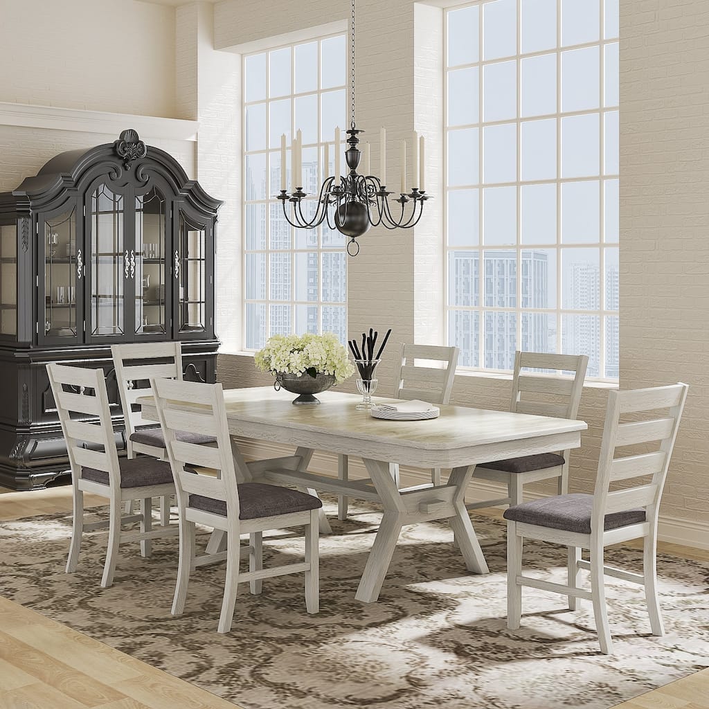 VECELO Dining Table and Chairs Set for 4-6 Persons Extendable Kitchen Dining Room Table Set