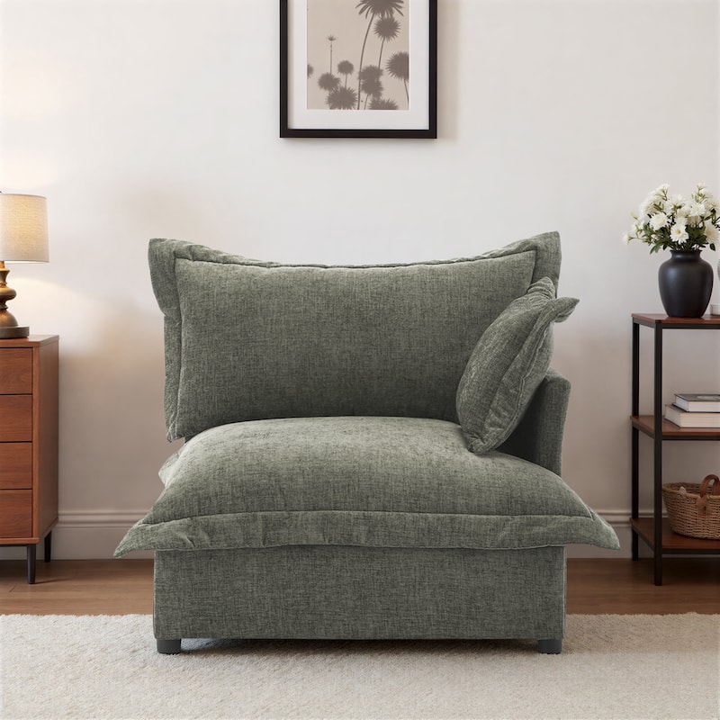 Double Layer Cushion Comfy Cloud Modular Sectional Sofa Couch Ottoman - Green Grey-Armchair-RightFacing - Right Facing