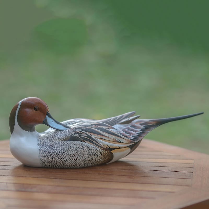 NOVICA Handmade Posing Pintail Duck Wooden Statuette (Indonesia) - 4.9" H x 11.75" W x 4.1" D