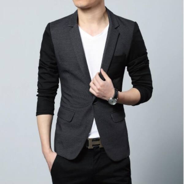 Shop Mens Gray Two Tone Slim Fit Casual Blazer Small Gray