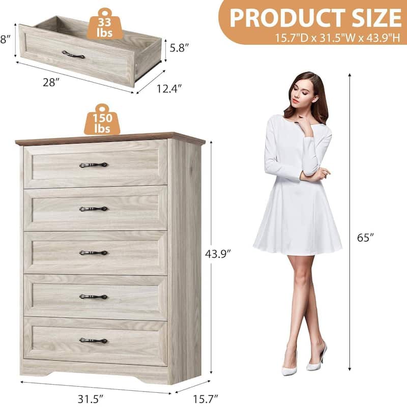 5 Drawers Dresser, Chest of Drawers, Storage Organizer for Bedroom,Living Room