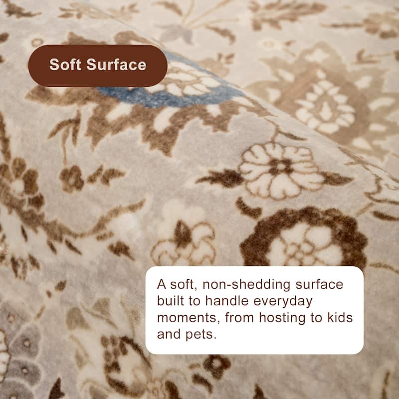 ECARPETGALLERY Lunelle Traditional Machine Washable Grey & Brown Area Rug