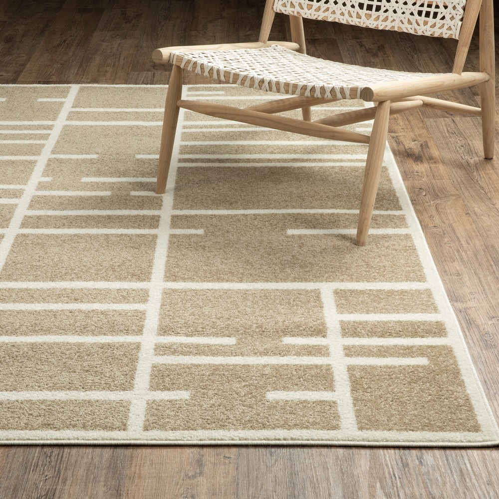 Quinn Geo Blocks and Line Beige/ Ivory Area Rug