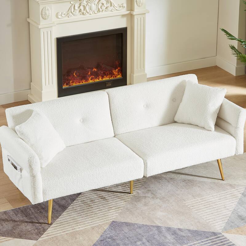 Modern Loveseat Sofa Bed - Teddy Upholstery with Side Pocket