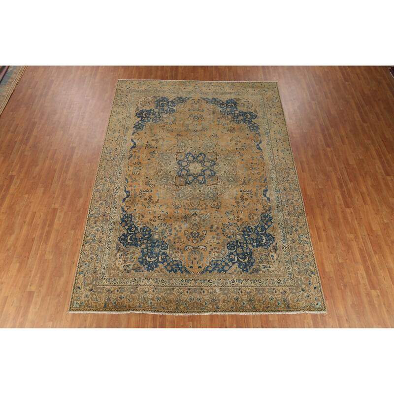 Hand Knotted Oriental 100% Wool Carpet Traditional Floral Oranges & Rust Mashad Area Rug - 12' 0'' X 8' 5''