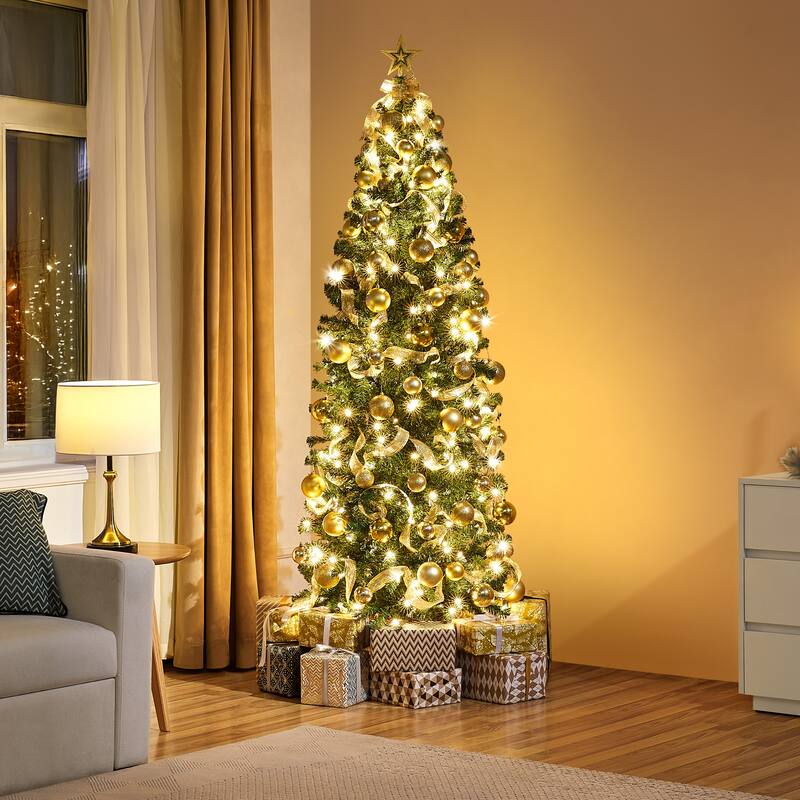 Yaheetech Pre-lit Artificial Christmas Tree Slim Tree Hinged Spruce