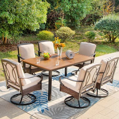 7/5 Pieces Patio Dining Set with Metal Dining Table and Rattan Swivel Chairs - N/A