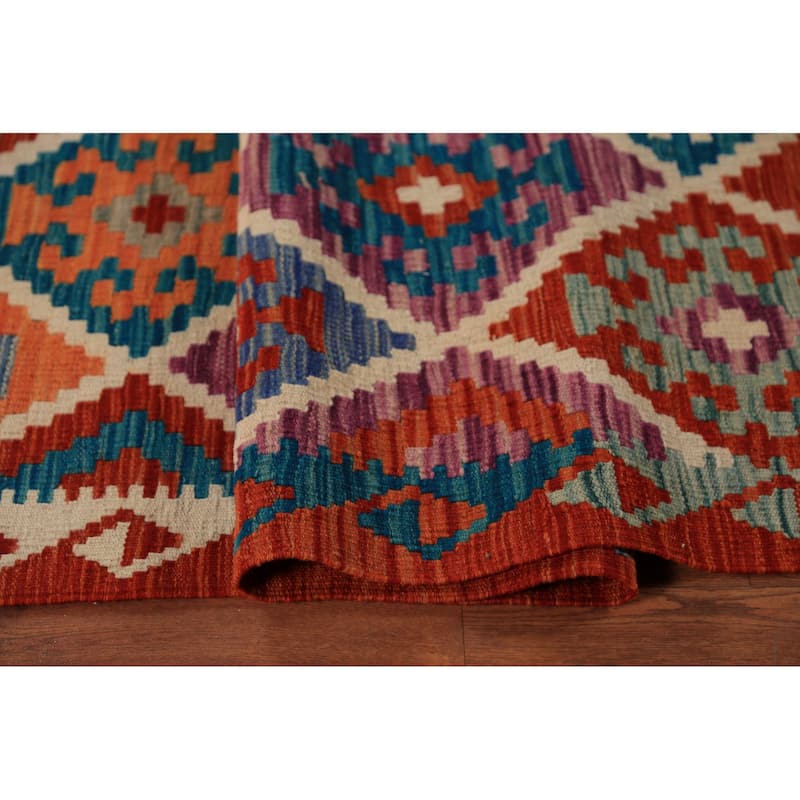 Trellis Kilim Oriental Area Rug Flatweave Reversible Wool Carpet - 8'2"x 9'7"