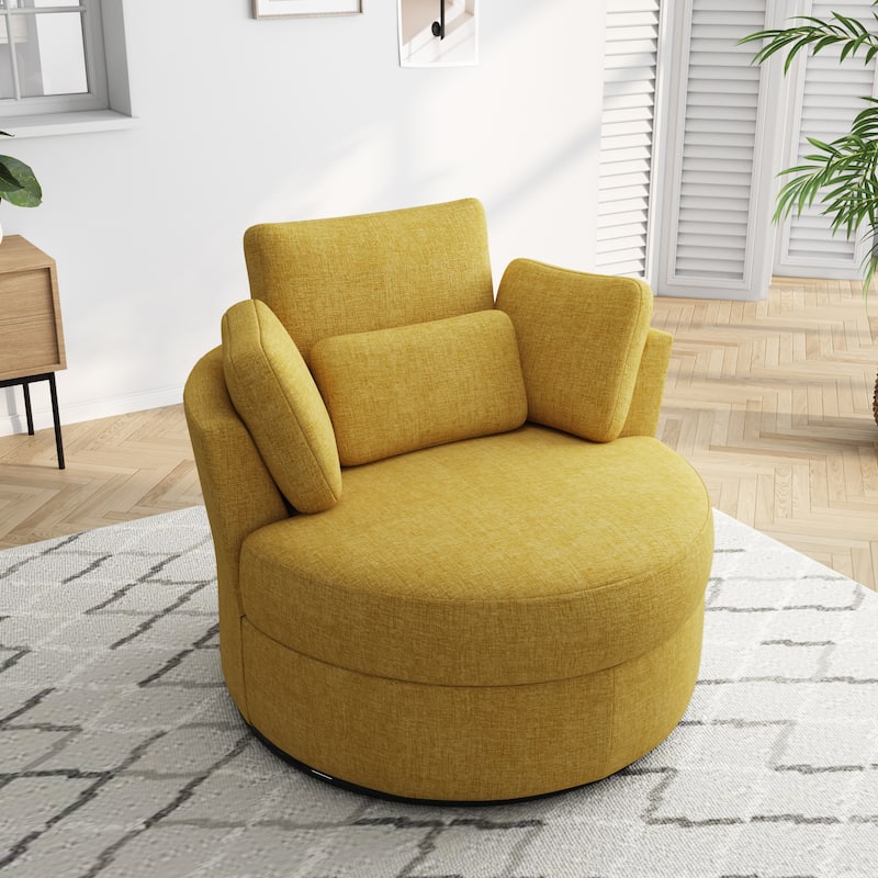 Upholstered Swivel Accent Chair with Wooden Tray Storage Ottoman
