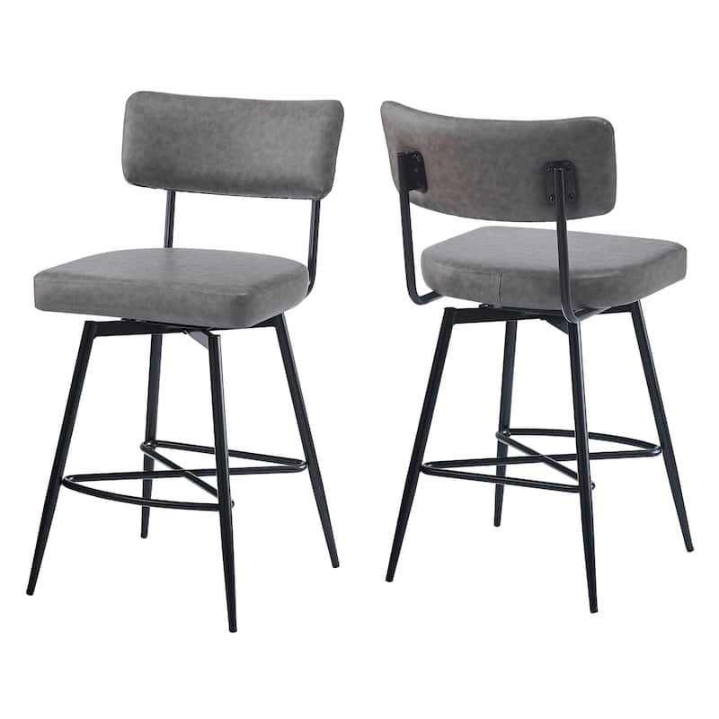 Retro Swivel Counter Stools Kitchen Chair Bar Stool Industrial Bar Stool Side Chair Set of 2 with Footrest - Grey