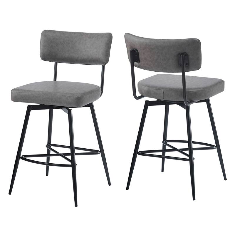 Roomfitters 26'' Retro Swivel Counter Stools, Set of 2 PU Leather Bar Chairs with Cushioned Seat and Iron Frame