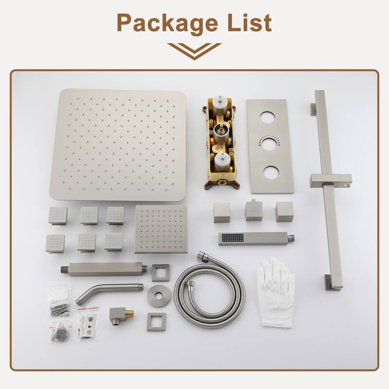CASAINC Dual Heads High Pressure 16 Inch 4 Function Shower Head Shower System with Sliding Rod Handheld Shower and 6 Body Jet