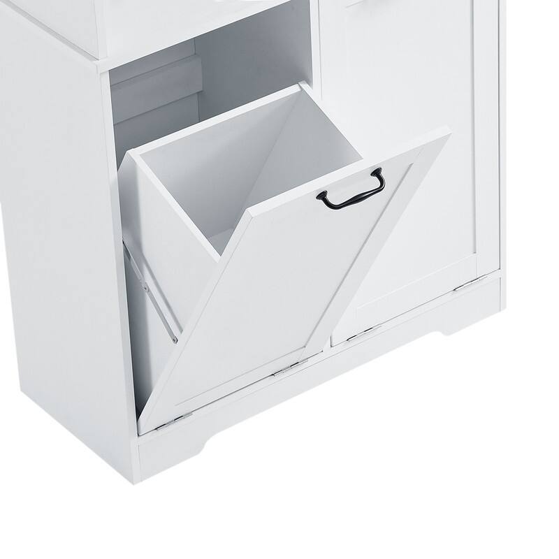 Free Standing Bathroom Storage Cabinet with Tilt-Out Laundry Baskets, Tall Cabinet with Adjustable Shelf