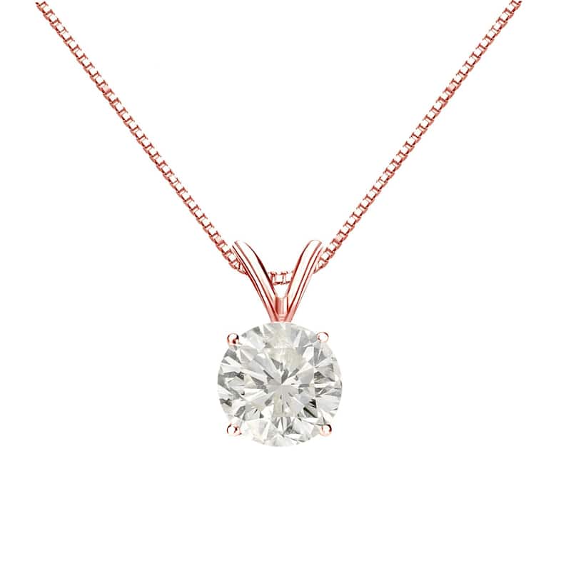 Auriya 14k Gold 1ctw Round Solitaire Diamond Necklace (J-K, SI1-SI2)
