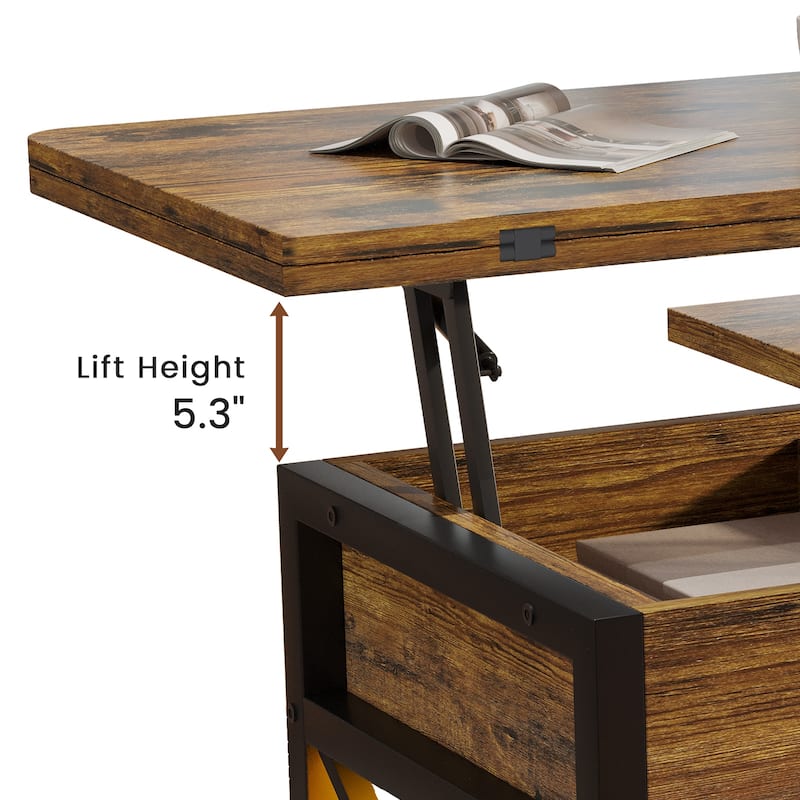Coffee Table Lift Top 2 Drawers Hidden Compartment for Living Room