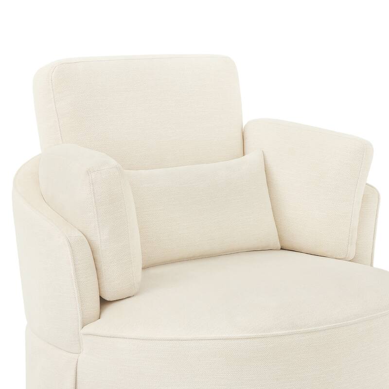 Upholstered Swivel Barrel Accent Chair Metal Frame with Flared Arms and Pillows