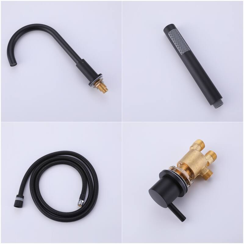 4-Piece Deck Mounted Bathroom Tub Faucet Set with Handheld Shower Valve Included