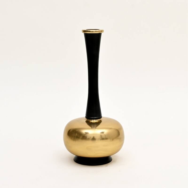 Minimalist Gold & Black Aluminum Vase - 8x8x16 Inch Sleek Table Accent