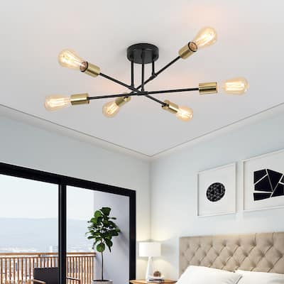 6-Light Dimmable Semi Flush Mount Chandelier for Living Room Bedroom
