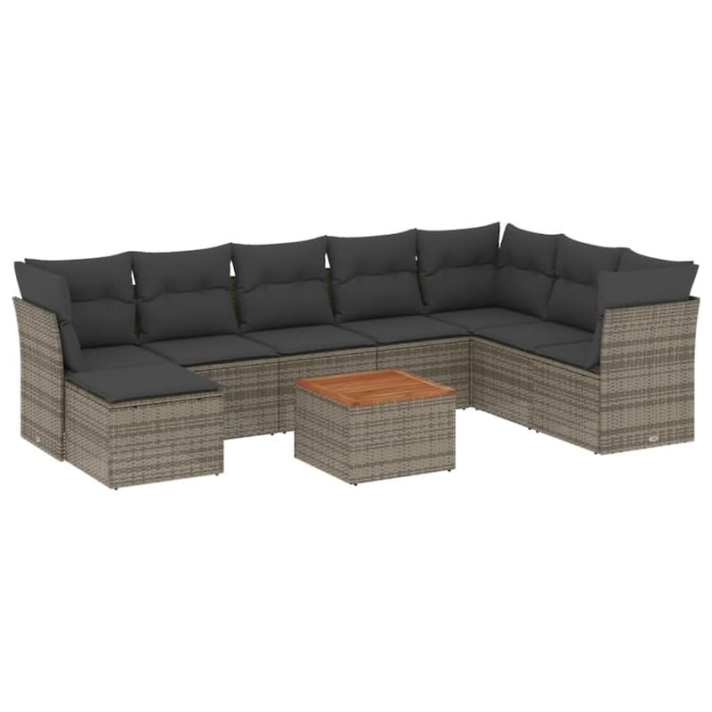 vidaXL Patio Sofa Set with Cushions Outdoor Furniture 9 Piece Poly Rattan - 24.4 x 24.4 x 27.2
