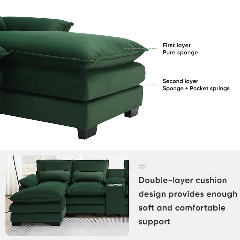123*55" Modern U-shaped Sofa with Console,Cupholders and USB Ports, Upholstered ,Sleeper Couch Set with Chaise